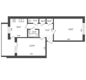 2-к квартира, вторичка, 49м2, 3/5 этаж