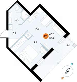 1-к квартира, строящийся дом, 40м2, 5/7 этаж