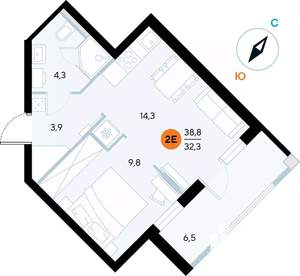 1-к квартира, строящийся дом, 39м2, 4/7 этаж