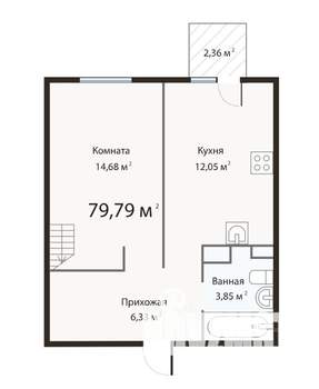 1-к квартира, сданный дом, 80м2, 4/5 этаж