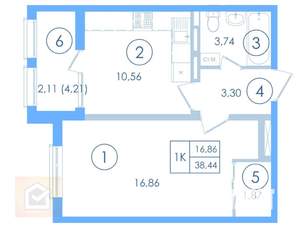 1-к квартира, вторичка, 38м2, 11/13 этаж