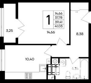 1-к квартира, строящийся дом, 41м2, 8/9 этаж