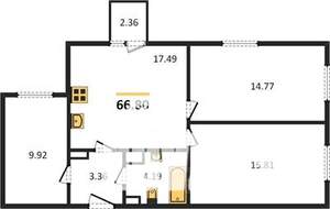 3-к квартира, сданный дом, 67м2, 6/6 этаж