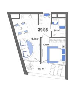 1-к квартира, строящийся дом, 39м2, 3/22 этаж