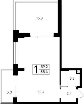 1-к квартира, строящийся дом, 59м2, 10/12 этаж