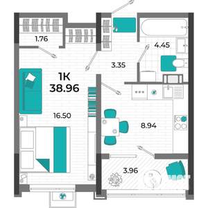 1-к квартира, вторичка, 39м2, 4/13 этаж