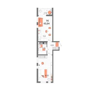 1-к квартира, вторичка, 43м2, 10/13 этаж