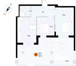 2-к квартира, строящийся дом, 91м2, 1/7 этаж