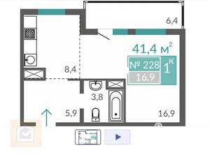 1-к квартира, вторичка, 42м2, 2/10 этаж