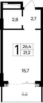 1-к квартира, строящийся дом, 26м2, 2/12 этаж