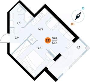 1-к квартира, строящийся дом, 38м2, 3/7 этаж