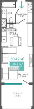 1-к квартира, строящийся дом, 50м2, 4/9 этаж