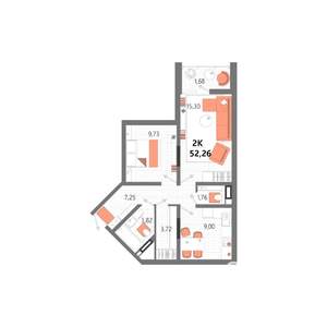 2-к квартира, строящийся дом, 52м2, 6/13 этаж