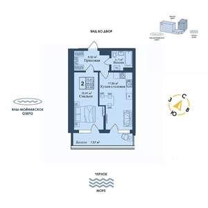 2-к квартира, вторичка, 52м2, 1/12 этаж