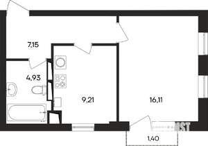 1-к квартира, строящийся дом, 39м2, 3/4 этаж