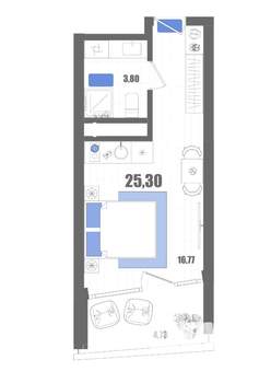 Студия квартира, строящийся дом, 25м2, 16/22 этаж