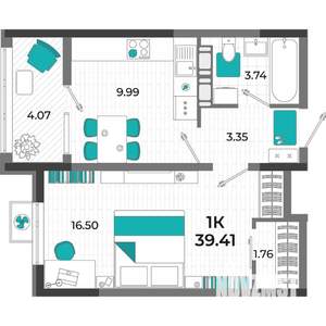1-к квартира, вторичка, 39м2, 10/13 этаж
