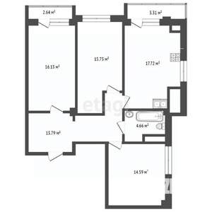 3-к квартира, вторичка, 83м2, 9/9 этаж