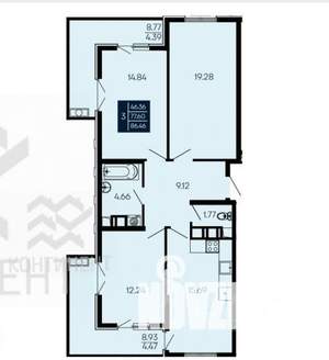 3-к квартира, вторичка, 86м2, 6/14 этаж
