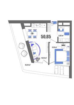 1-к квартира, строящийся дом, 51м2, 17/22 этаж