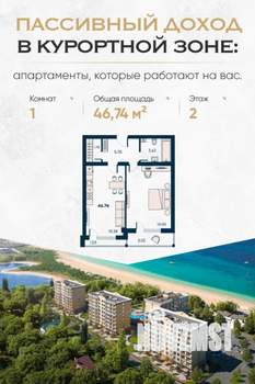 2-к квартира, вторичка, 47м2, 3/8 этаж
