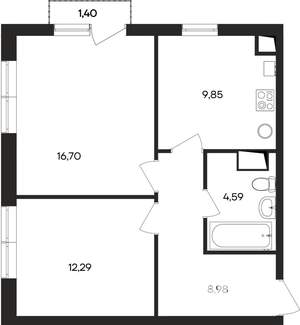 2-к квартира, строящийся дом, 54м2, 3/4 этаж