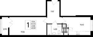 1-к квартира, строящийся дом, 44м2, 2/9 этаж