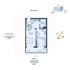 1-к квартира, вторичка, 52м2, 2/12 этаж