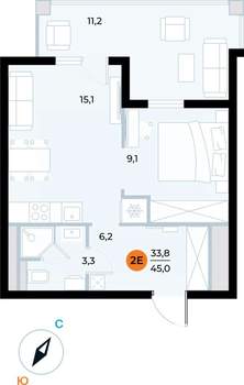 1-к квартира, вторичка, 45м2, 4/6 этаж