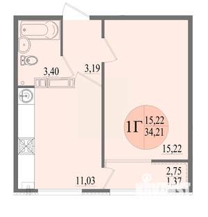 1-к квартира, вторичка, 34м2, 5/8 этаж