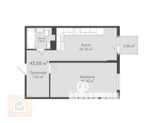 1-к квартира, вторичка, 43м2, 6/6 этаж