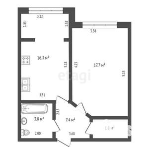 1-к квартира, вторичка, 47м2, 2/9 этаж