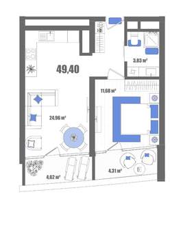 1-к квартира, строящийся дом, 49м2, 2/22 этаж