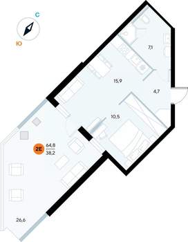 1-к квартира, строящийся дом, 64м2, 1/7 этаж