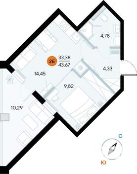 Студия квартира, строящийся дом, 44м2, 3/9 этаж