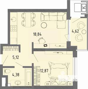 1-к квартира, вторичка, 43м2, 2/16 этаж