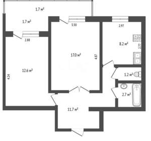 2-к квартира, вторичка, 53м2, 7/10 этаж