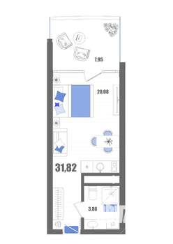 Студия квартира, строящийся дом, 32м2, 18/22 этаж