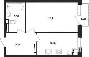 1-к квартира, строящийся дом, 36м2, 4/4 этаж