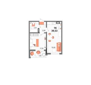 1-к квартира, вторичка, 40м2, 7/13 этаж
