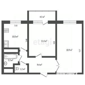 2-к квартира, вторичка, 55м2, 6/9 этаж