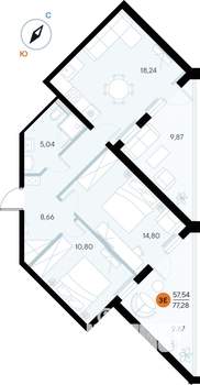 2-к квартира, строящийся дом, 77м2, 7/9 этаж