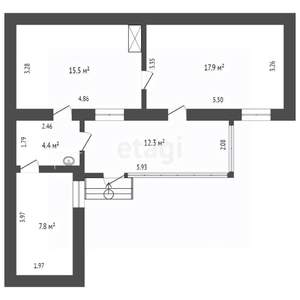 2-к квартира, вторичка, 58м2, 1/2 этаж