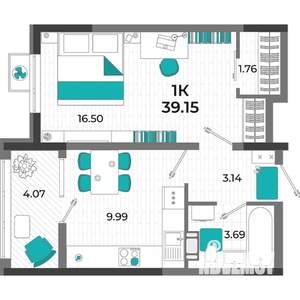 1-к квартира, вторичка, 39м2, 6/13 этаж