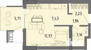 Студия квартира, вторичка, 29м2, 1/16 этаж