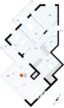 3-к квартира, строящийся дом, 115м2, 7/7 этаж