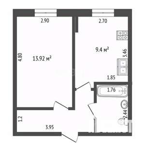 1-к квартира, сданный дом, 33м2, 1/7 этаж