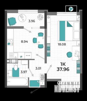 1-к квартира, вторичка, 38м2, 8/12 этаж