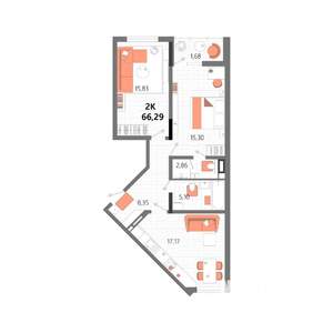 2-к квартира, строящийся дом, 66м2, 4/13 этаж