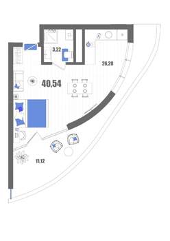 Студия квартира, строящийся дом, 41м2, 13/22 этаж
